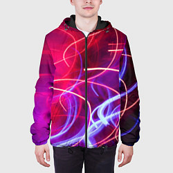 Куртка с капюшоном мужская Неоновые огни Абстракция, цвет: 3D-черный — фото 2
