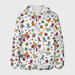 Мужская куртка Птицы и цветы Разноцветный узор в дудл стиле