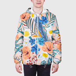 Куртка с капюшоном мужская Цветы Яркие Тропические, цвет: 3D-белый — фото 2