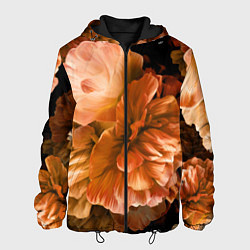 Куртка с капюшоном мужская Цветы Пионы, цвет: 3D-черный