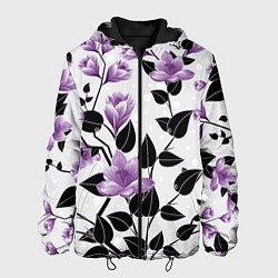 Куртка с капюшоном мужская Распустившиеся фиолетовые цветы, цвет: 3D-черный
