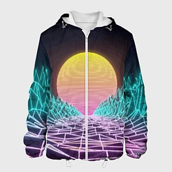 Куртка с капюшоном мужская Vaporwave Закат солнца в горах Neon, цвет: 3D-белый