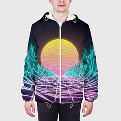 Куртка с капюшоном мужская Vaporwave Закат солнца в горах Neon, цвет: 3D-белый — фото 2