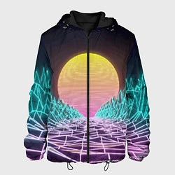 Куртка с капюшоном мужская Vaporwave Закат солнца в горах Neon, цвет: 3D-черный