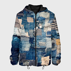 Куртка с капюшоном мужская Patchwork Jeans Осень Зима 2023, цвет: 3D-черный