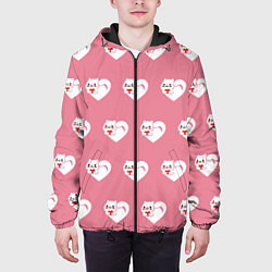 Куртка с капюшоном мужская Орнамент сердце кот, цвет: 3D-черный — фото 2