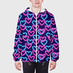 Куртка с капюшоном мужская Неоновые сердца, паттерн, цвет: 3D-белый — фото 2