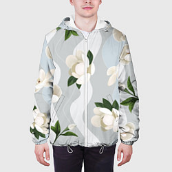 Куртка с капюшоном мужская Цветы Белые С Полосами, цвет: 3D-белый — фото 2