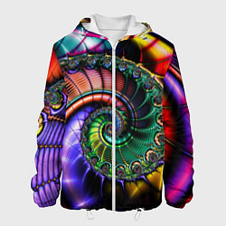 Куртка с капюшоном мужская Красочная фрактальная спираль Colorful fractal spi, цвет: 3D-белый