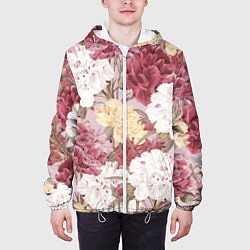 Куртка с капюшоном мужская Цветы Восхитительный Летний Букет Пион, цвет: 3D-белый — фото 2