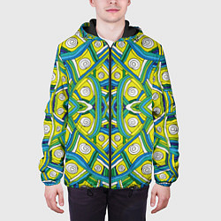Куртка с капюшоном мужская Абстракция Разноцветный калейдоскоп, черные линии, цвет: 3D-черный — фото 2