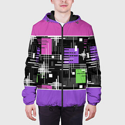 Куртка с капюшоном мужская Розово-фиолетовый геометрические фигуры и полосы, цвет: 3D-черный — фото 2