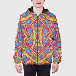 Куртка с капюшоном мужская Разноцветный и яркий узор в дудл стиле, цвет: 3D-черный — фото 2