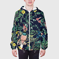 Куртка с капюшоном мужская Цветы и Розовые Птицы В Саду, цвет: 3D-белый — фото 2