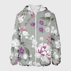 Куртка с капюшоном мужская Цветы Романтический Сад, цвет: 3D-белый