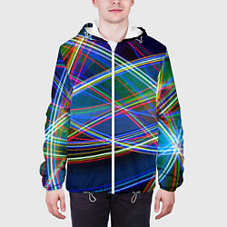 Куртка с капюшоном мужская Разноцветные неоновые линии Абстракция Multicolore, цвет: 3D-белый — фото 2