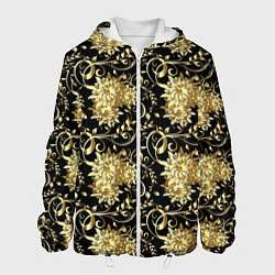 Куртка с капюшоном мужская Золотые абстрактные цветы, цвет: 3D-белый