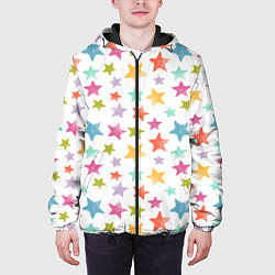 Куртка с капюшоном мужская Яркие и разноцветные звезды, цвет: 3D-черный — фото 2