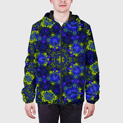 Куртка с капюшоном мужская Абстрактный зелено-синий узор Звезда, цвет: 3D-черный — фото 2