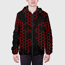 Куртка с капюшоном мужская НАНОКОСТЮМ Black and Red Hexagon Гексагоны, цвет: 3D-черный — фото 2