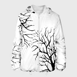 Куртка с капюшоном мужская Черные ветки деревьев на белом фоне, цвет: 3D-белый