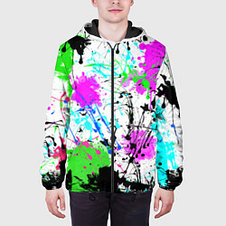Куртка с капюшоном мужская Неоновые разноцветные пятна и брызги красок, цвет: 3D-черный — фото 2