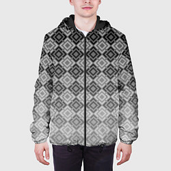 Куртка с капюшоном мужская Геометрический узор в серых тонах градиент, цвет: 3D-черный — фото 2