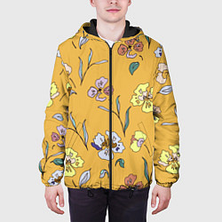 Куртка с капюшоном мужская Цветы Нарисованные На Золотом Фоне, цвет: 3D-черный — фото 2