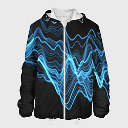 Куртка с капюшоном мужская Синие волны-молнии, цвет: 3D-белый