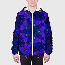 Куртка с капюшоном мужская Калейдоскоп -геометрический сине-фиолетовый узор, цвет: 3D-белый — фото 2