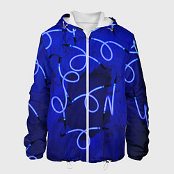 Куртка с капюшоном мужская Неоновые закрученные фонари - Синий, цвет: 3D-белый