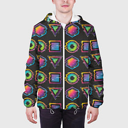 Куртка с капюшоном мужская Геометрический яркий глитч, цвет: 3D-белый — фото 2