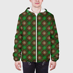 Куртка с капюшоном мужская Коричневые круги на зеленом фоне, цвет: 3D-белый — фото 2