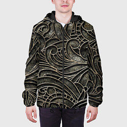 Куртка с капюшоном мужская Брутальный металлический орнамент, цвет: 3D-черный — фото 2