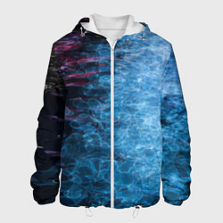 Куртка с капюшоном мужская Неоновые волны на воде - Синий, цвет: 3D-белый