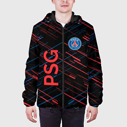 Куртка с капюшоном мужская Psg красные синие чёрточки, цвет: 3D-черный — фото 2