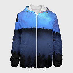 Куртка с капюшоном мужская Неоновое небо над лесом, цвет: 3D-белый