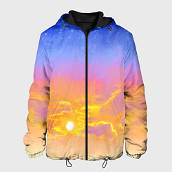Куртка с капюшоном мужская Закатное небо и звезды, цвет: 3D-черный
