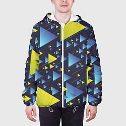 Куртка с капюшоном мужская Абстракция Из Жёлтых и Синих Треугольников На Тёмн, цвет: 3D-белый — фото 2
