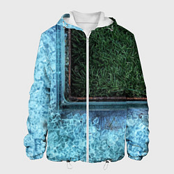 Куртка с капюшоном мужская Абстрактные лёд и трава - Синезелёный, цвет: 3D-белый