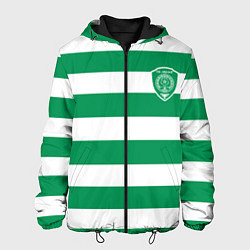 Куртка с капюшоном мужская ФК Ахмат на фоне бело зеленой формы, цвет: 3D-черный