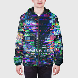 Куртка с капюшоном мужская Ночной город - glitch, цвет: 3D-черный — фото 2
