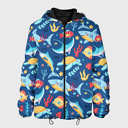 Куртка с капюшоном мужская Акула, скат и другие обитатели океана - лето, цвет: 3D-черный