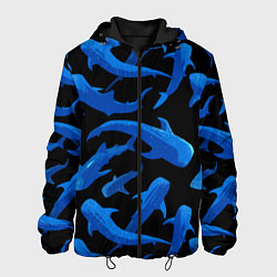 Куртка с капюшоном мужская Стая акул - паттерн, цвет: 3D-черный