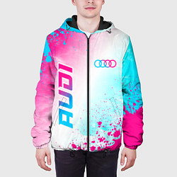 Куртка с капюшоном мужская Audi neon gradient style: символ и надпись вертика, цвет: 3D-черный — фото 2