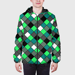 Куртка с капюшоном мужская Геометрический узор в зеленых и черный тонах, цвет: 3D-черный — фото 2