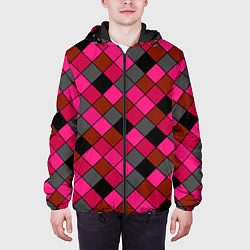 Куртка с капюшоном мужская Розово-красный геометрический узор, цвет: 3D-черный — фото 2