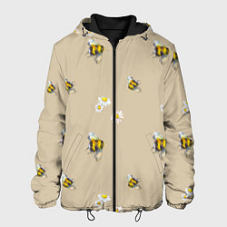 Куртка с капюшоном мужская Цветы Ромашки и Пчёлы, цвет: 3D-черный
