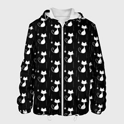 Куртка с капюшоном мужская Чёрные Коты С Клубками Шерсти, цвет: 3D-белый