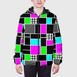 Куртка с капюшоном мужская Неоновый геометрический узор на черном, цвет: 3D-черный — фото 2